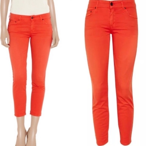 MOTHER The Looker Crop Skinny Jeans In Bonfire Orange - Picture 1 of 16